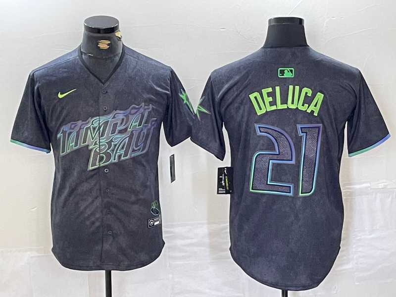 Mens Tampa Bay Rays #21 Jonny DeLuca Charcoal 2024 City Connect Limited Stitched Jersey